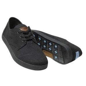 New Mens Black Toms 10.5 Canvas Shoe Loafers Boat Walking Sneaker Leather Paseos